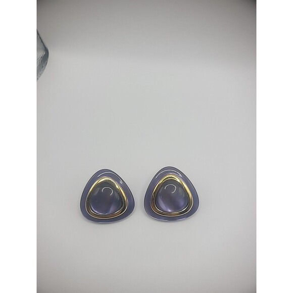 Vintage Earrings Pierced Stud Post Purple Gold Tone Jewelry Costume - Picture 7 of 12
